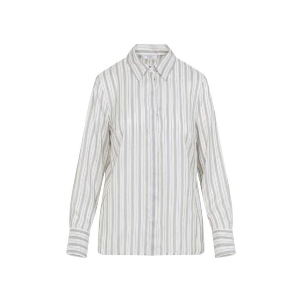 PESERICO Striped Long Sleeve Button-Up Shirt Women WHITE Shirts